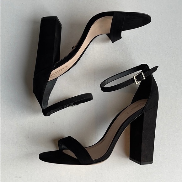 Schutz Enida Black Nubuck Ankle Strap Heels NEW - Picture 7 of 12